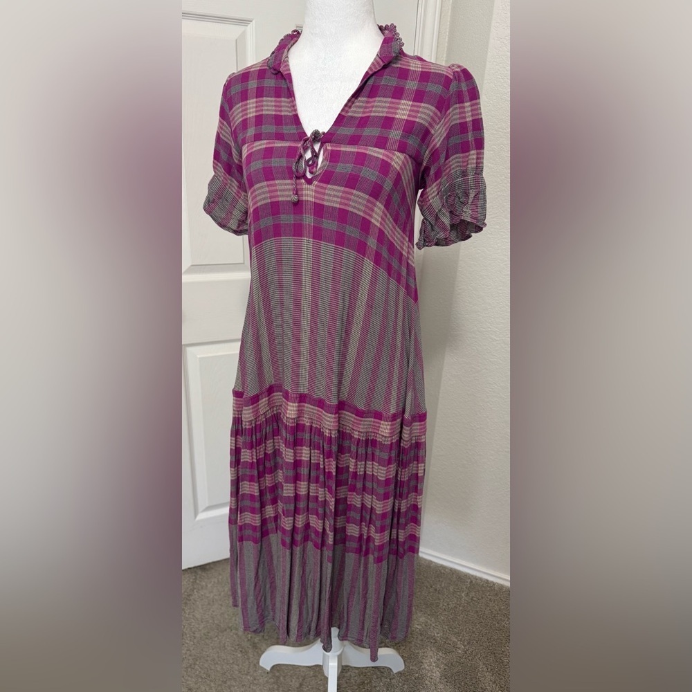 Apiece Apart Los Altos La India Plaid Short Sleeve Midi Dress Size 2 - Picture 8 of 15